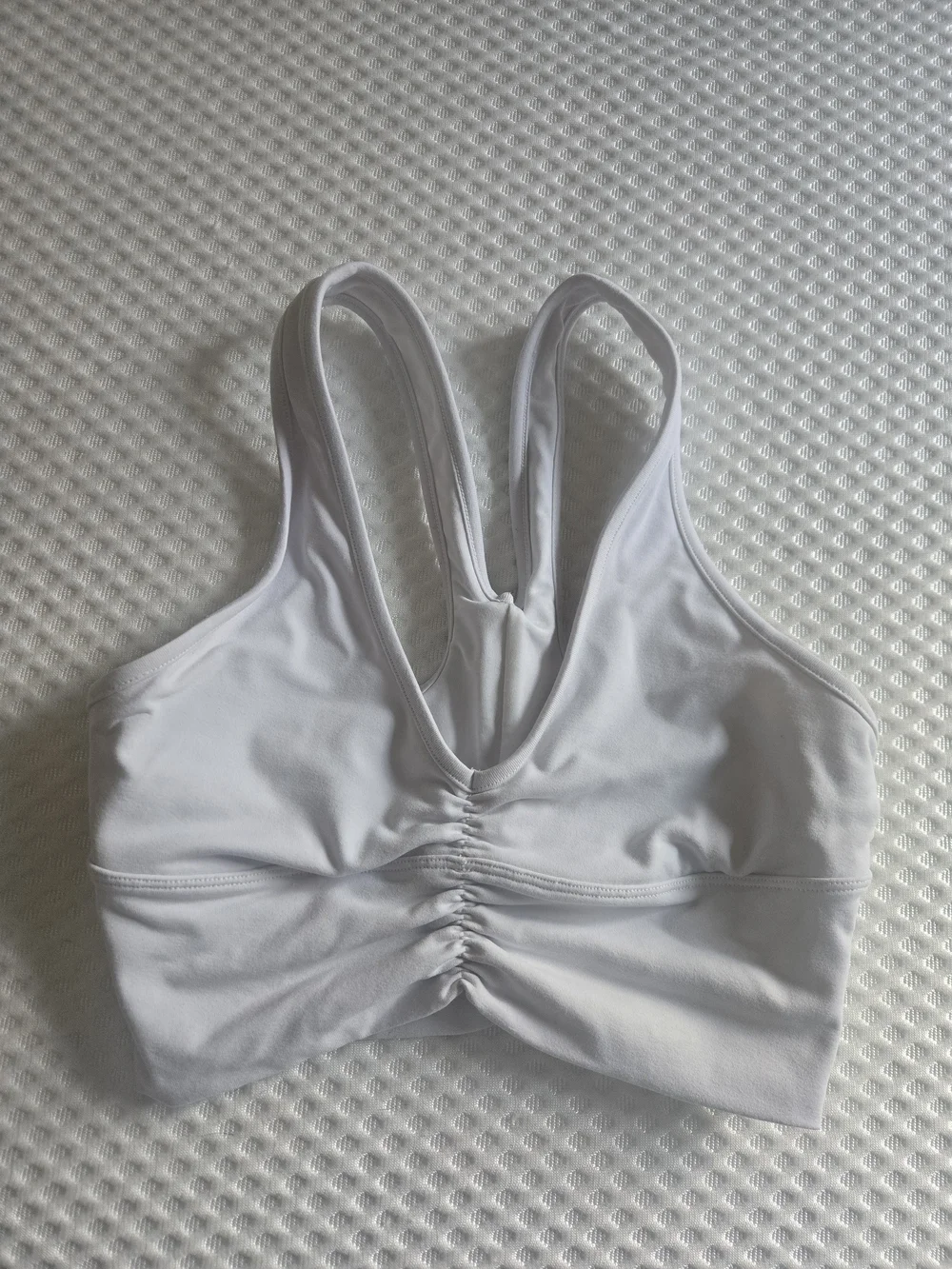 ALO White & Bone Colored Ruched Front Sports Bra